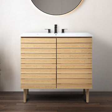Aubert Thick Linear Slat Modern Farmhouse 2-Shelf Bath Vanity Cabinet Only (Sink Basin not Included)